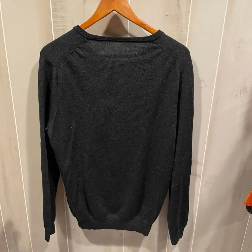 Classic charcoal gray v-neck marino wool sweater J. Crew preppy work academia